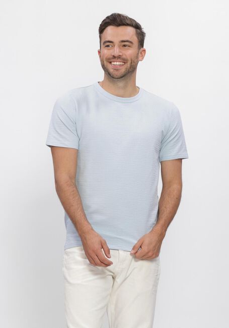 Blauwe SELECTED MEN Polo / T-shirt SLHSANDER SEERSUCKER SS O-NECK  TEE - large