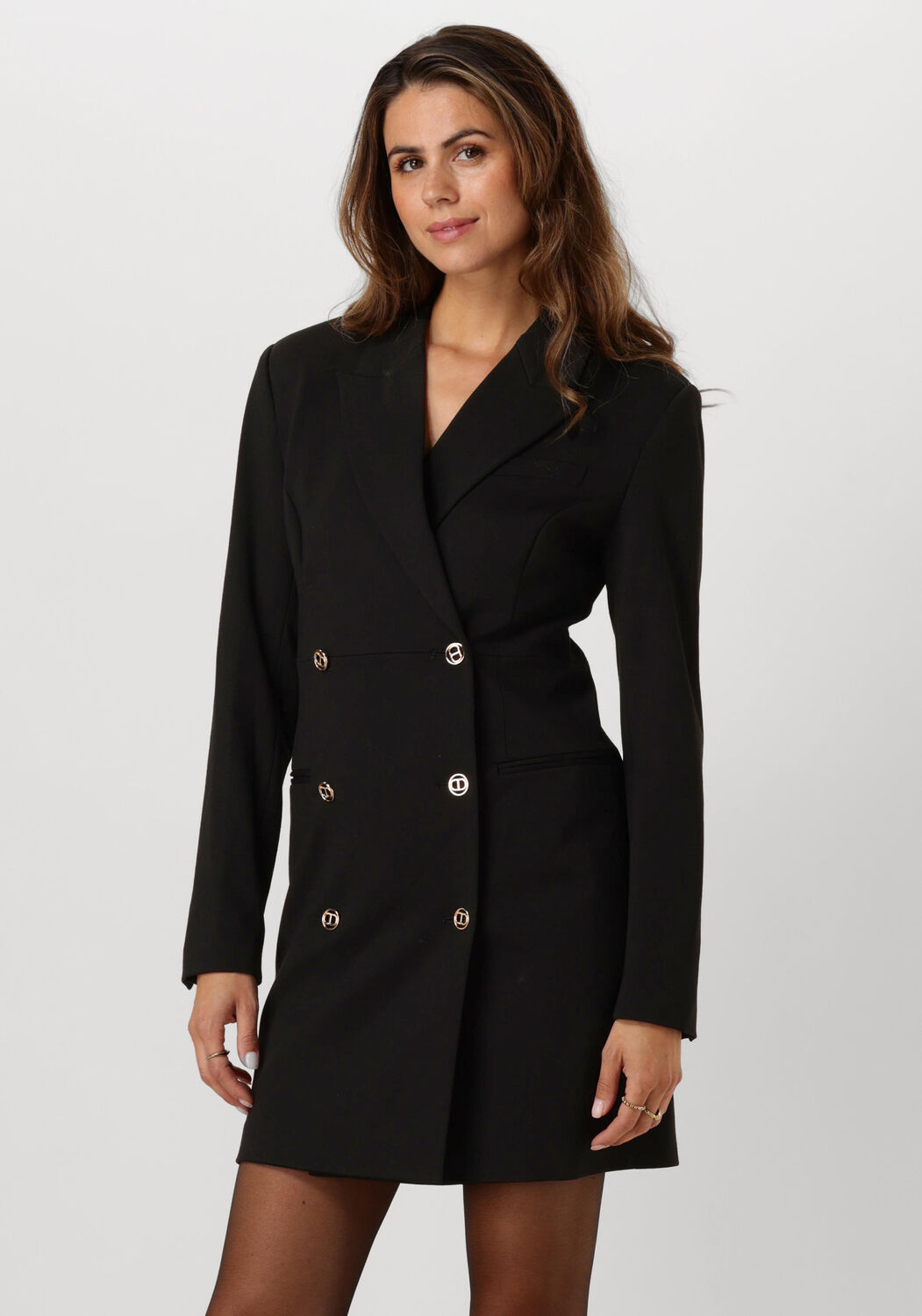 Twinset Zwarte double-breasted jas met peak revers Black Dames