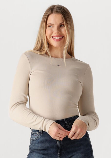 Beige TOMMY JEANS Top TJW SLIM ESSENTIAL RIB LS - large