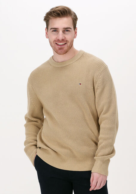 Camel TOMMY HILFIGER Trui RIB TEXTURE CREW NECK - large