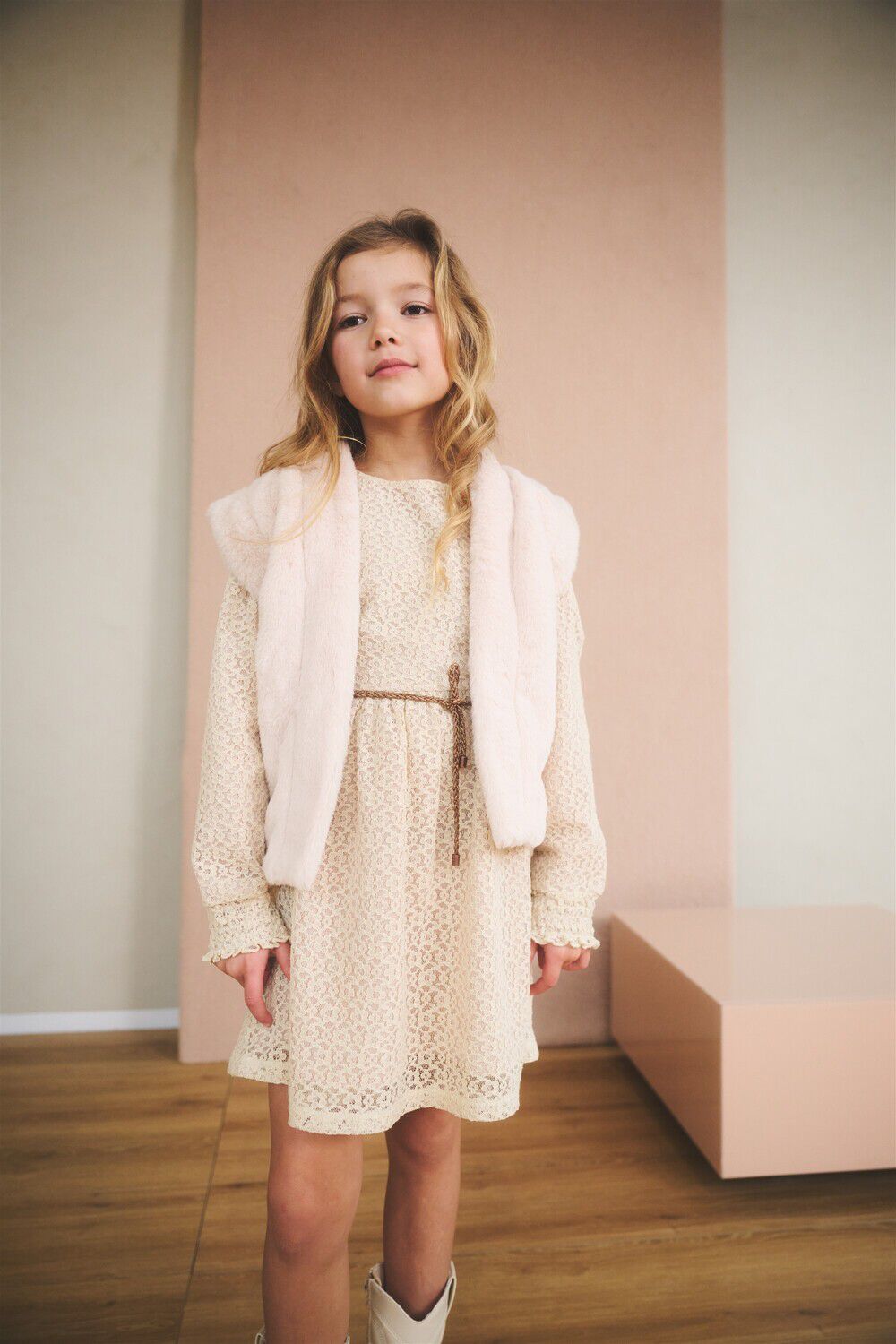 NONO Meisjes Jurken Milly Lace Dress Beige
