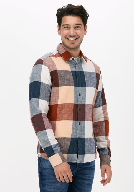 Bruine CAST IRON Casual overhemd LONG SLEEVE SHIRT BOLD CHECK SLUB COTTON - large