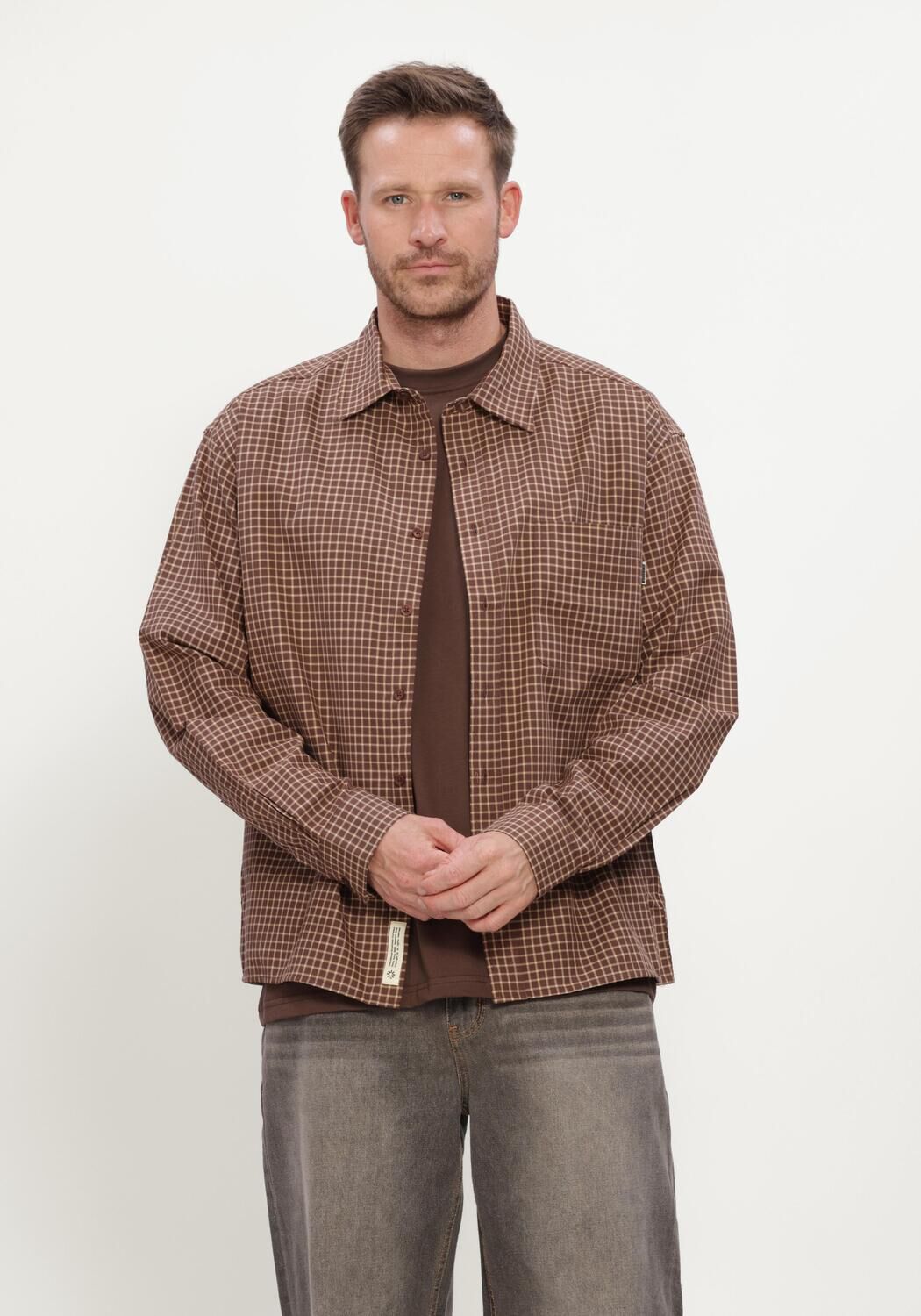 WOODBIRD Heren Overhemden Wbbuzo Man Check Shirt Bruin