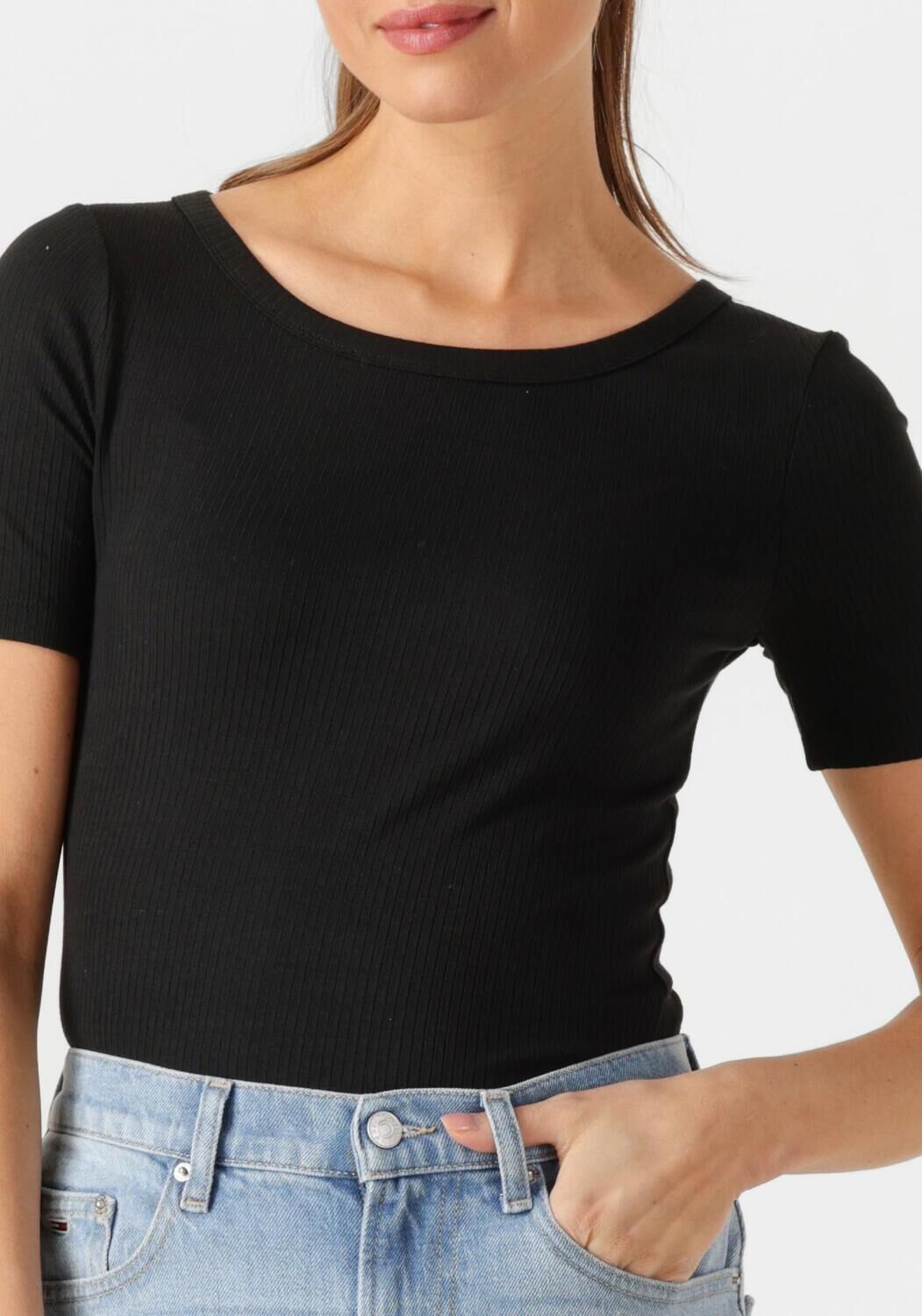 TOMMY HILFIGER Dames Tops & T-shirts Slim 5x2 Rib C-nk Ss Zwart