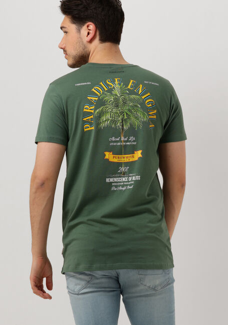 Donkergroene PUREWHITE T-shirt TSHIRT WITH SMALL LOGO ON CHEST AND BIG BACK PRINT - large