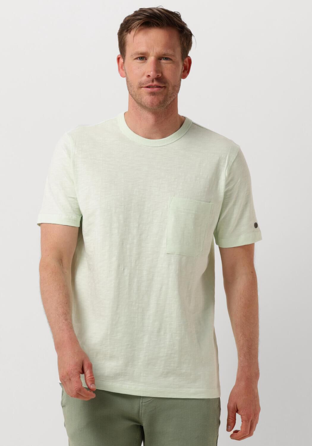CAST IRON Heren Polo's & T-shirts Short Sleeve R-neck Regular Fit Cotton Slub Groen