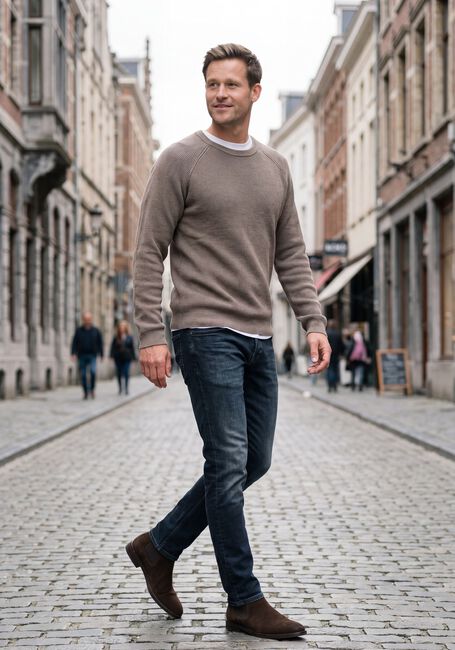 Taupe CAST IRON Trui CREWNECK REGULAR FIT SOFT BLEND - large