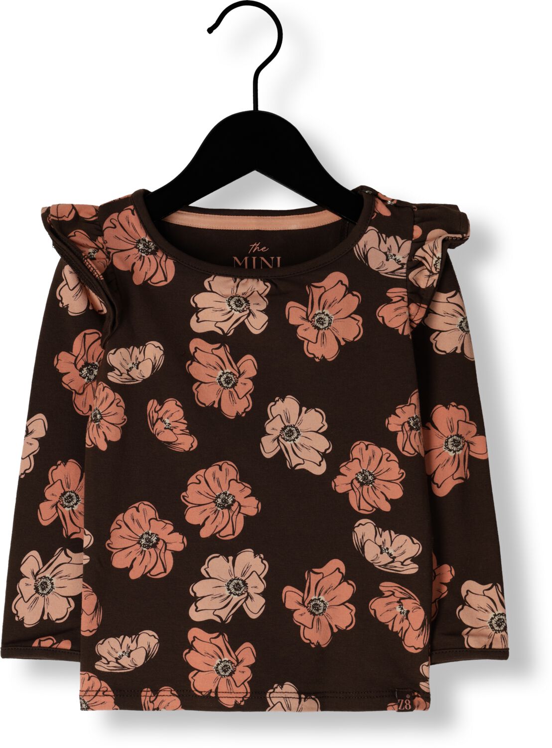 Z8 longsleeve Cici bruin roze Meisjes Stretchkatoen Ronde hals Bloemen 86