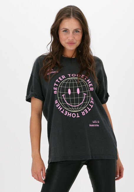 Grijze CATWALK JUNKIE T-shirt TS GRID SMILEY - large