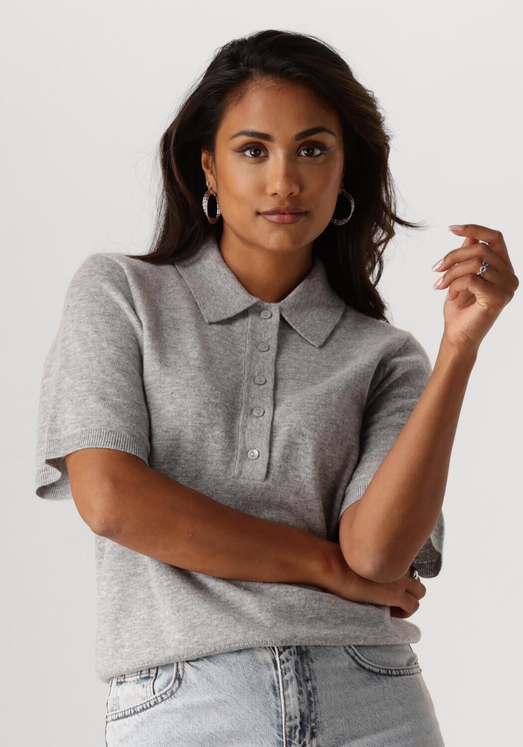 NEO NOIR Dames Tops & T-shirts Gracie Knit Polo Tee Grijs