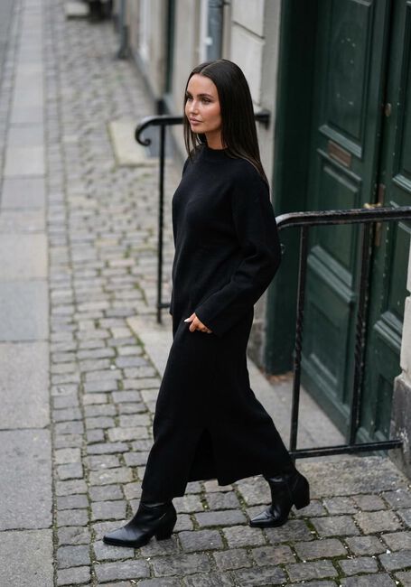 Zwarte Y.A.S. Maxi jurk YASELMA LS LONG KNIT DRESS - large