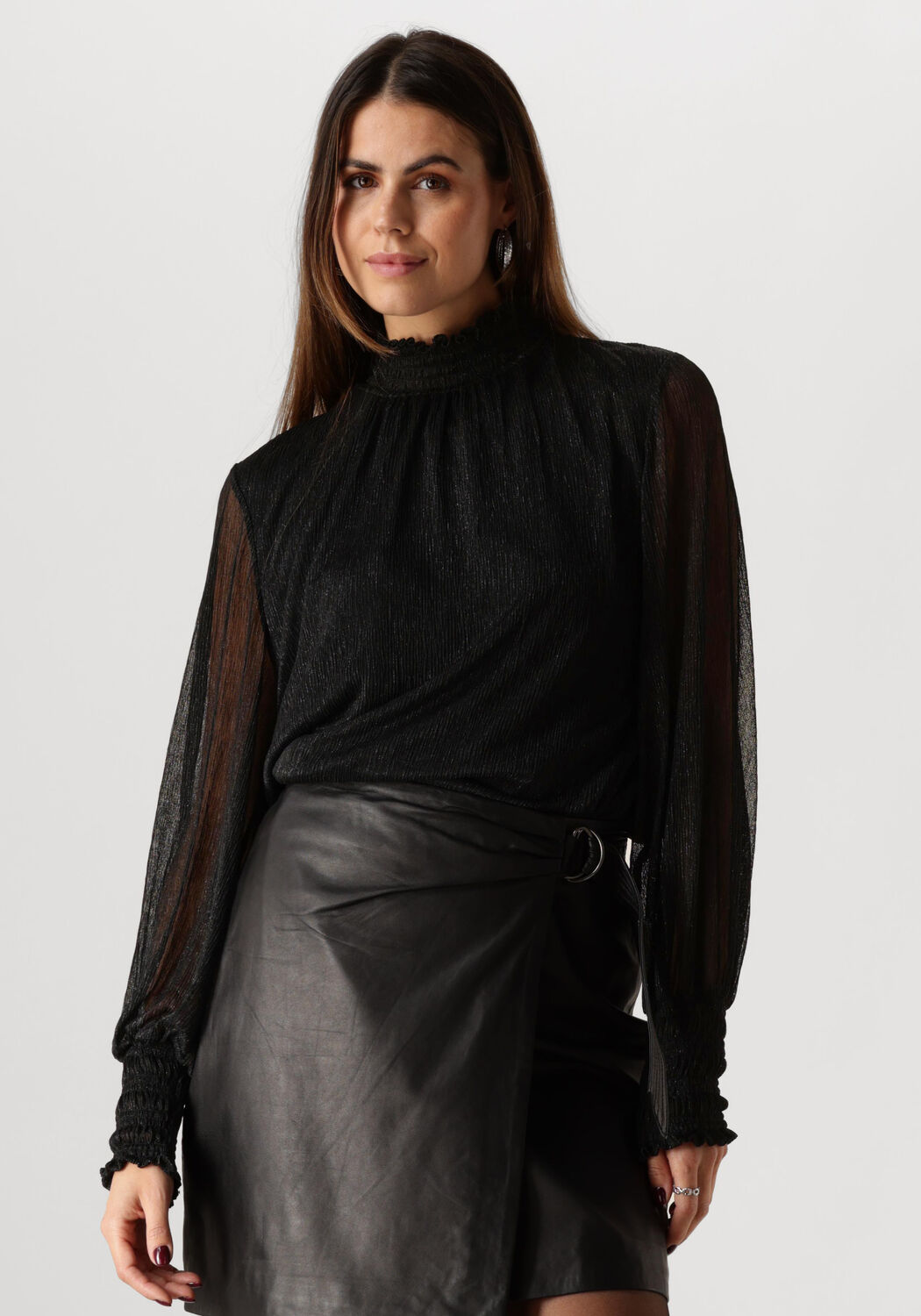MOS MOSH Elegante Glam Lange Mouw Blouse Zwart Black Dames