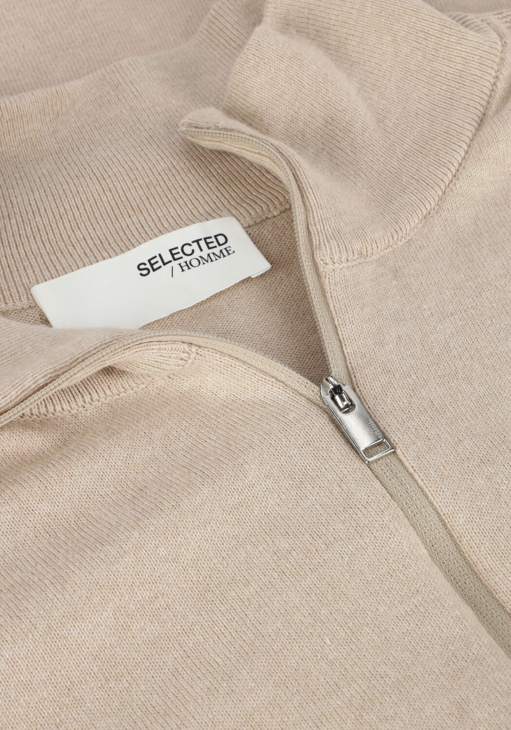 Beige SELECTED MEN Trui SLHBERG HALF ZIP CARDIGAN NOOS - large