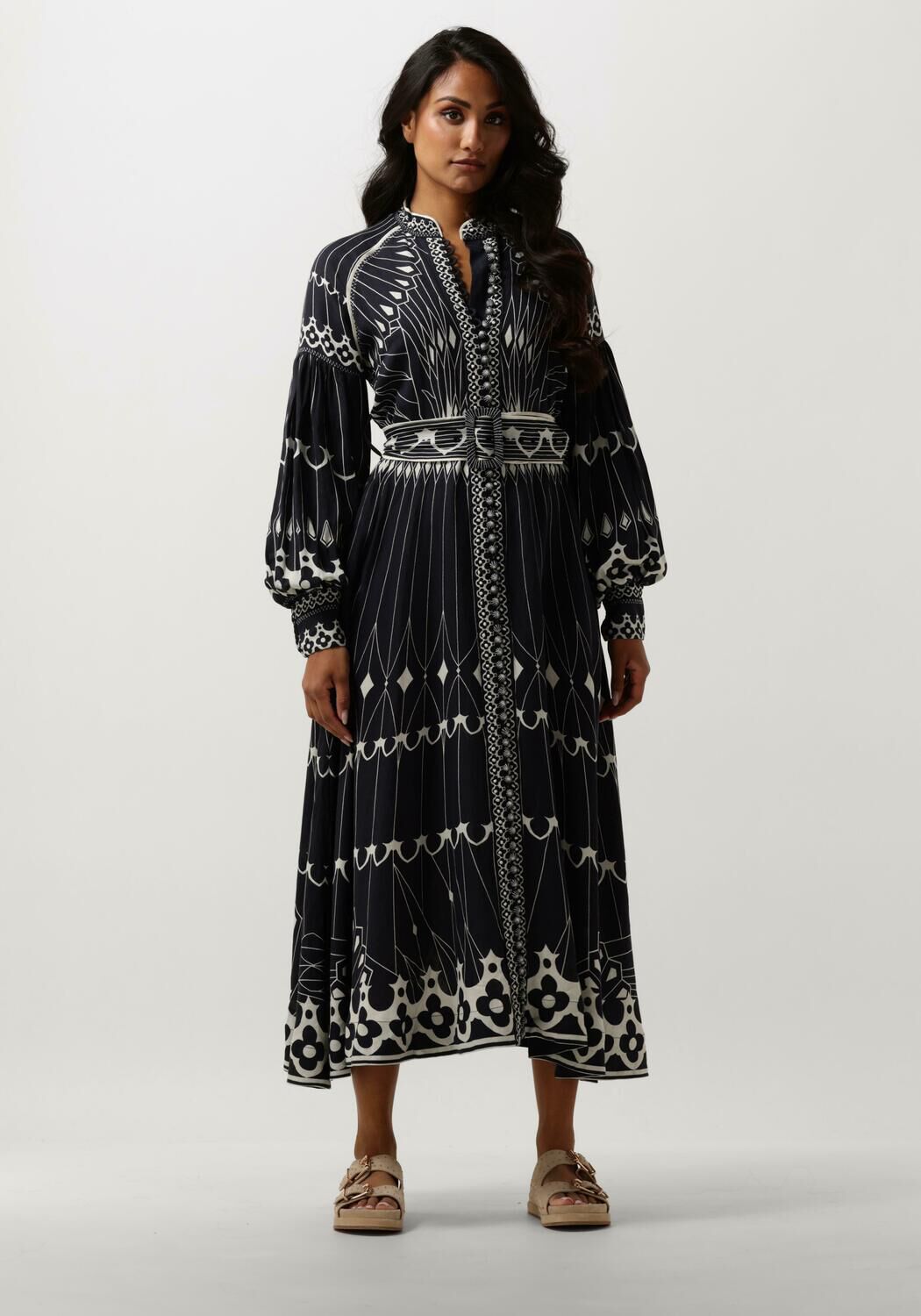 Scarlett Poppies Midi-jurk met ceintuur Pernilla zwart
