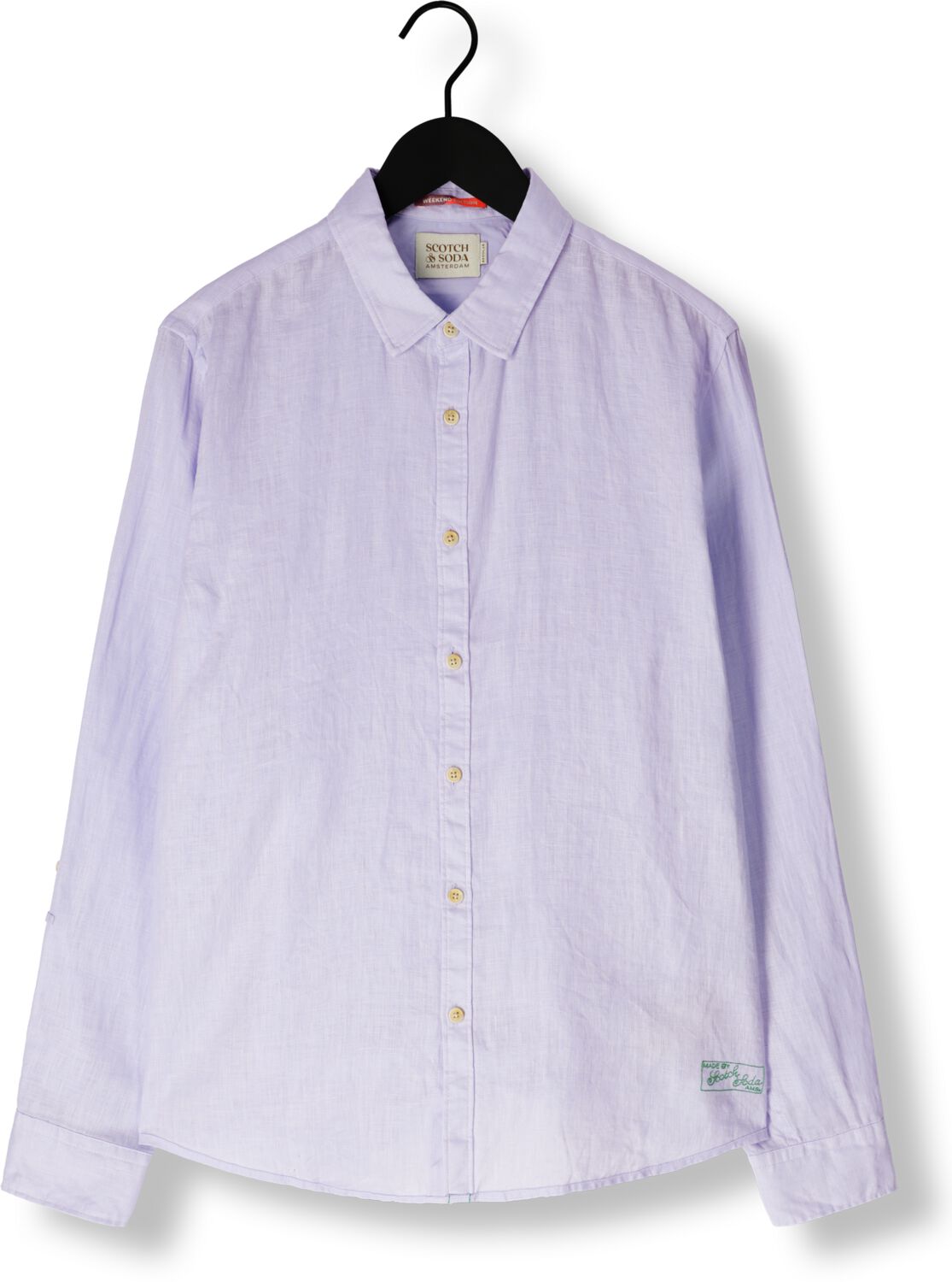 SCOTCH & SODA Heren Overhemden Linen Shirt With Roll-up Lichtblauw