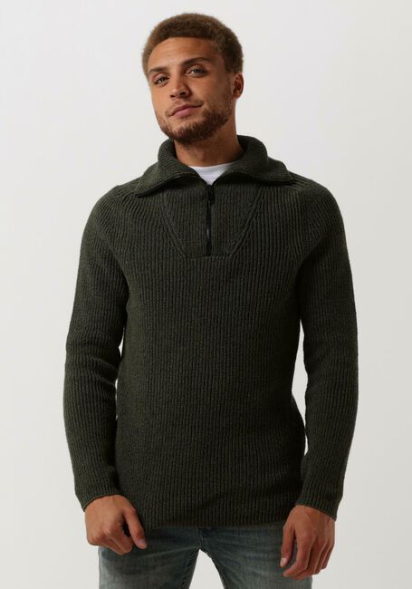 Groene CAST IRON Trui HALF ZIP COLLAR COTTON BOUCLE MOULINE - large