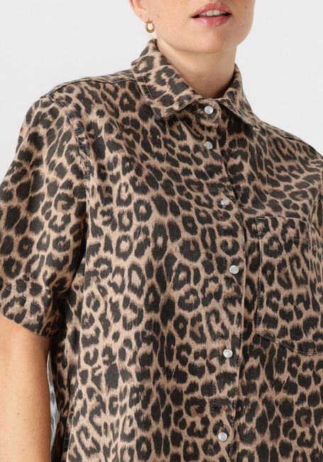 Bruine CATWALK JUNKIE Mini jurk DENIM DRESS WITH LEOPARD PATTERN - large