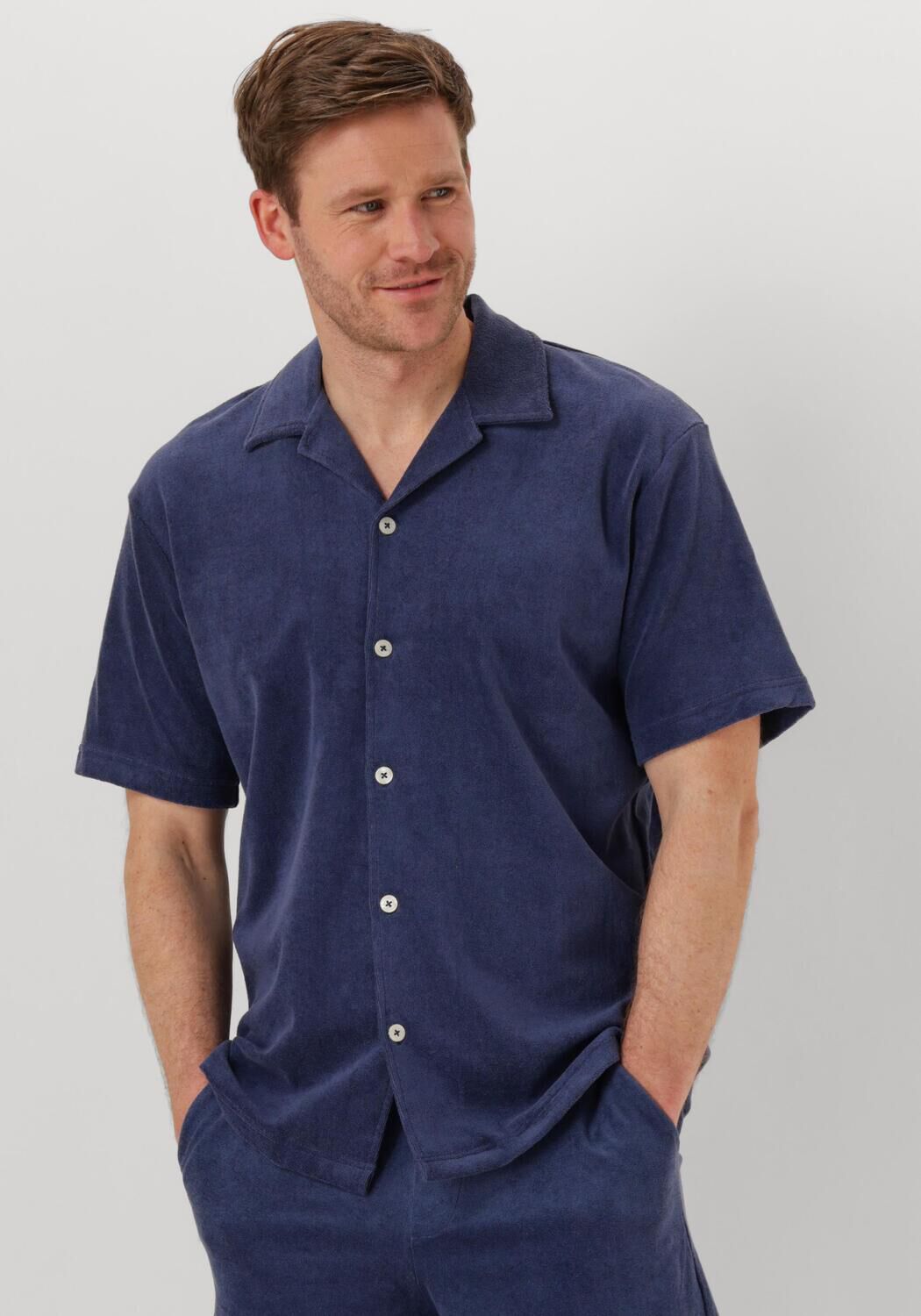 SELECTED HOMME Heren Overhemden Slhrelaxtalon Towel Ss Jersey Shirt Blauw