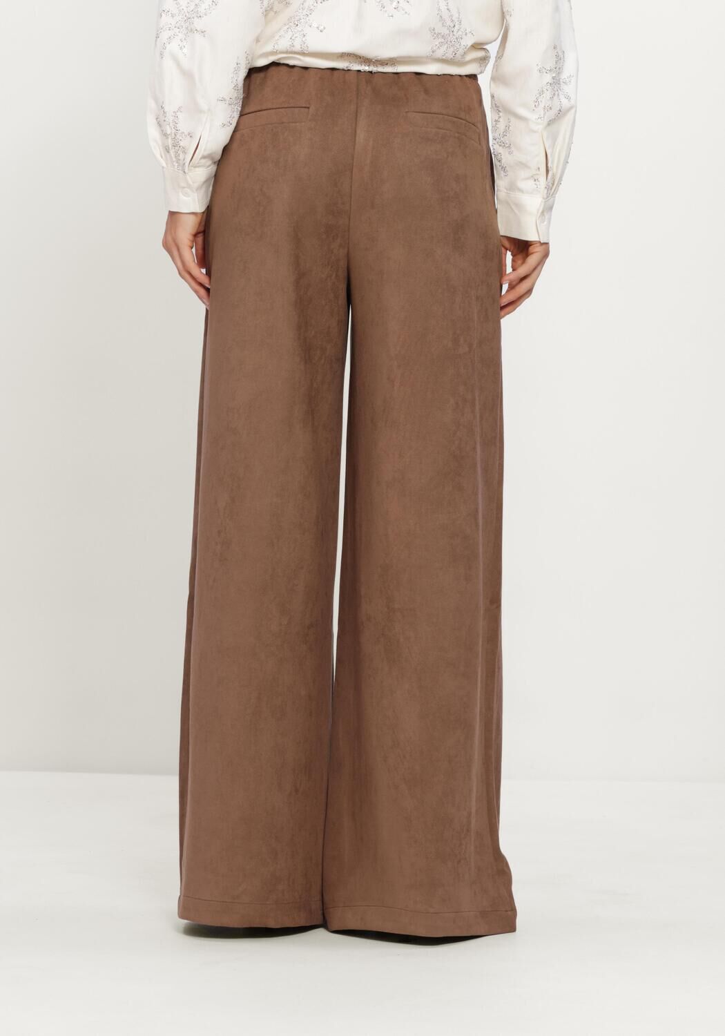 Bruine NUKUS Wijde broek BODINE PANTS SUEDE - large