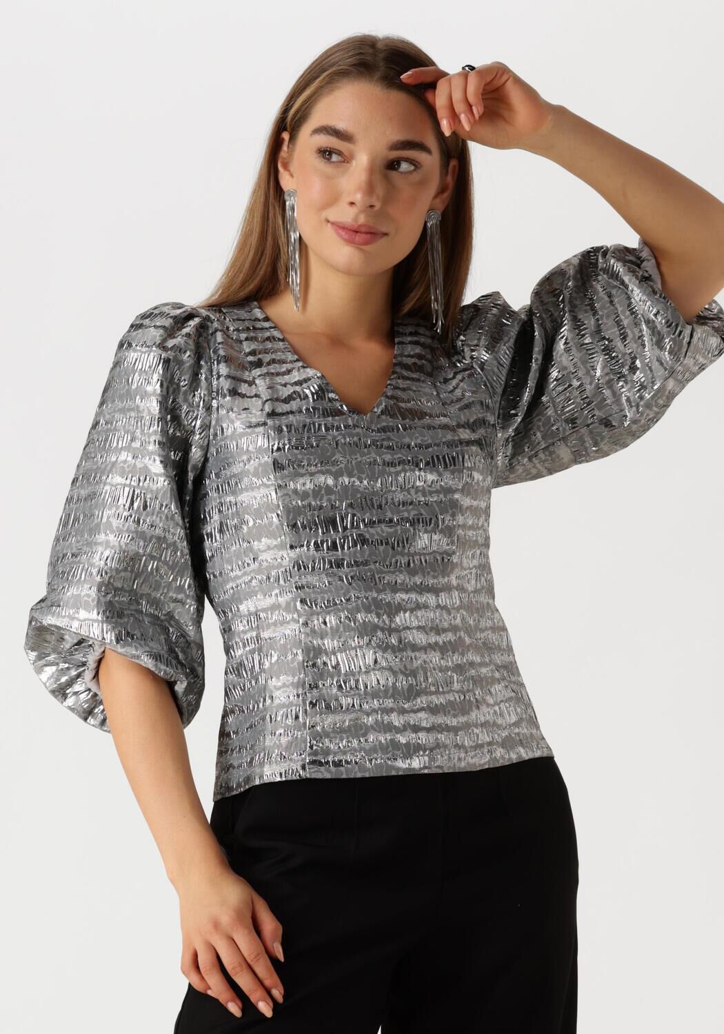 Minus Grijze V-hals Blouse veelzijdig en elegant Gray Dames