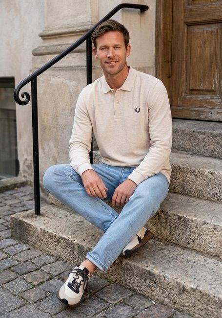 Beige FRED PERRY Polo LONG SLEEVE PLAIN FRED PERRY SHIRT - large