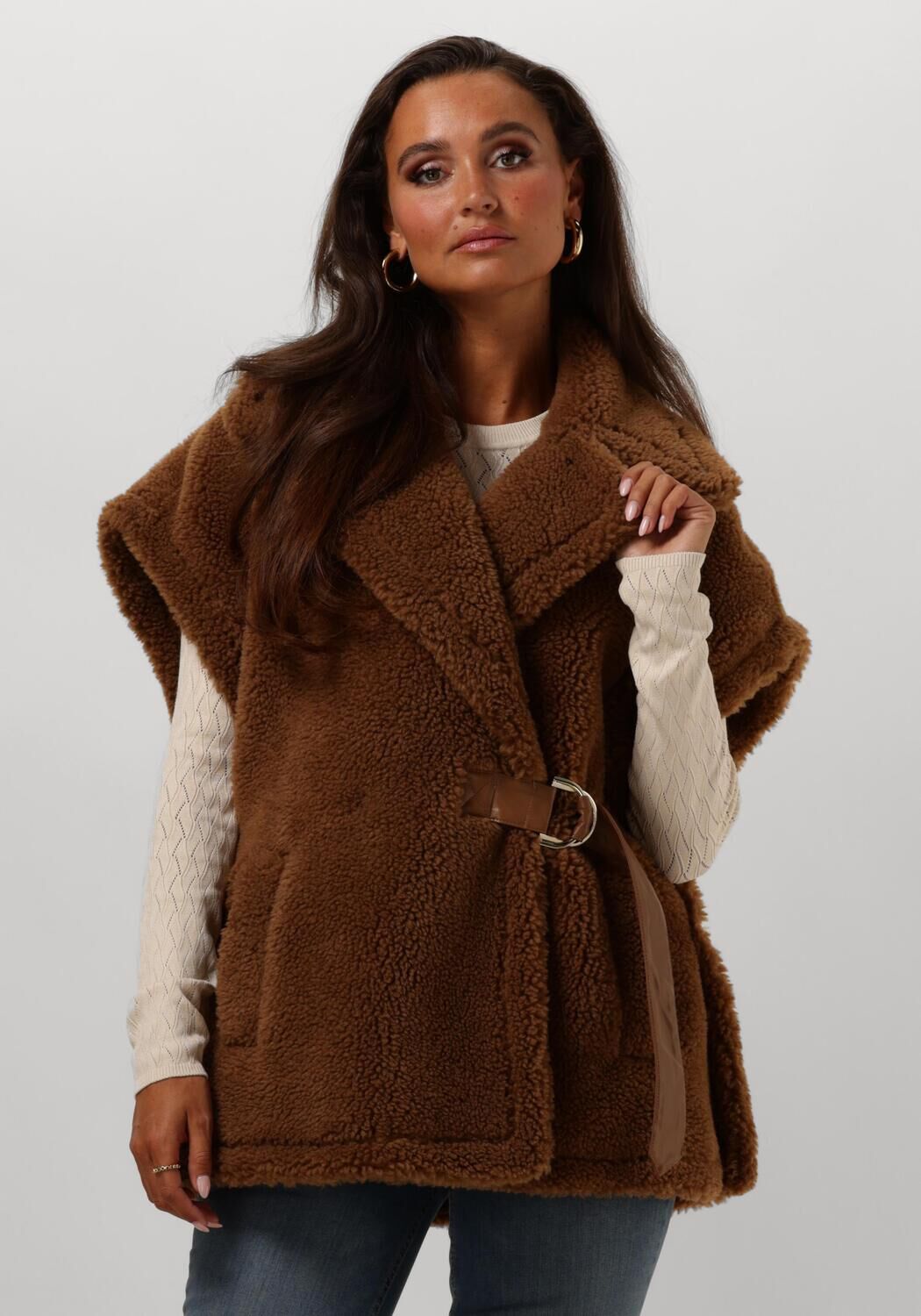 Liu Jo Bruine Faux-Shearling Double-Breasted Jas Brown Dames