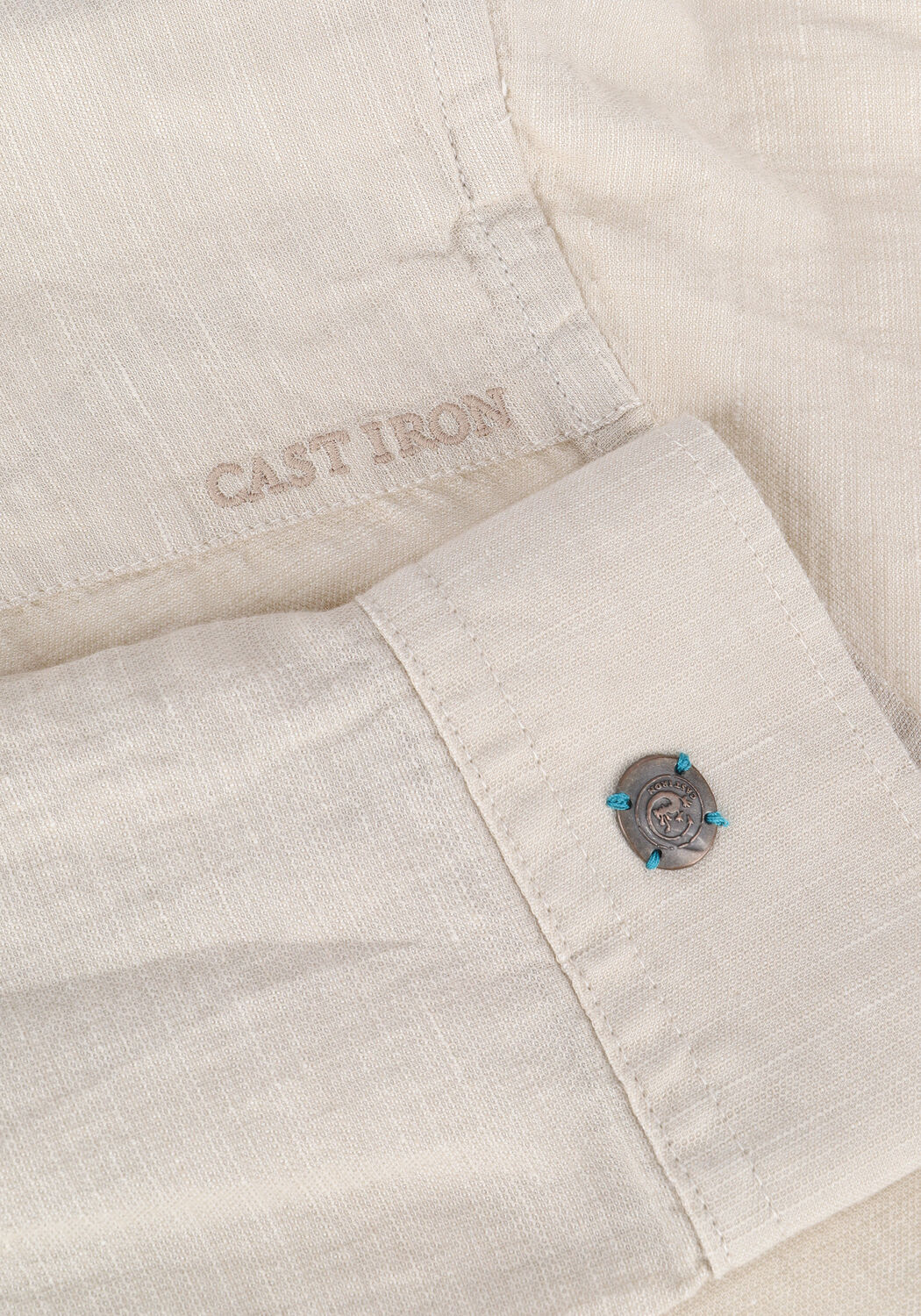 Beige CAST IRON Casual overhemd LONG SLEEVE SHIRT COTTON LINEN DOBBY - large