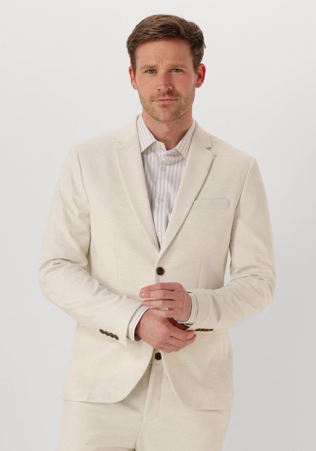 SELECTED HOMME Heren Colberts Slhslimaitor Jersey Struc Blz Flex Noos Beige