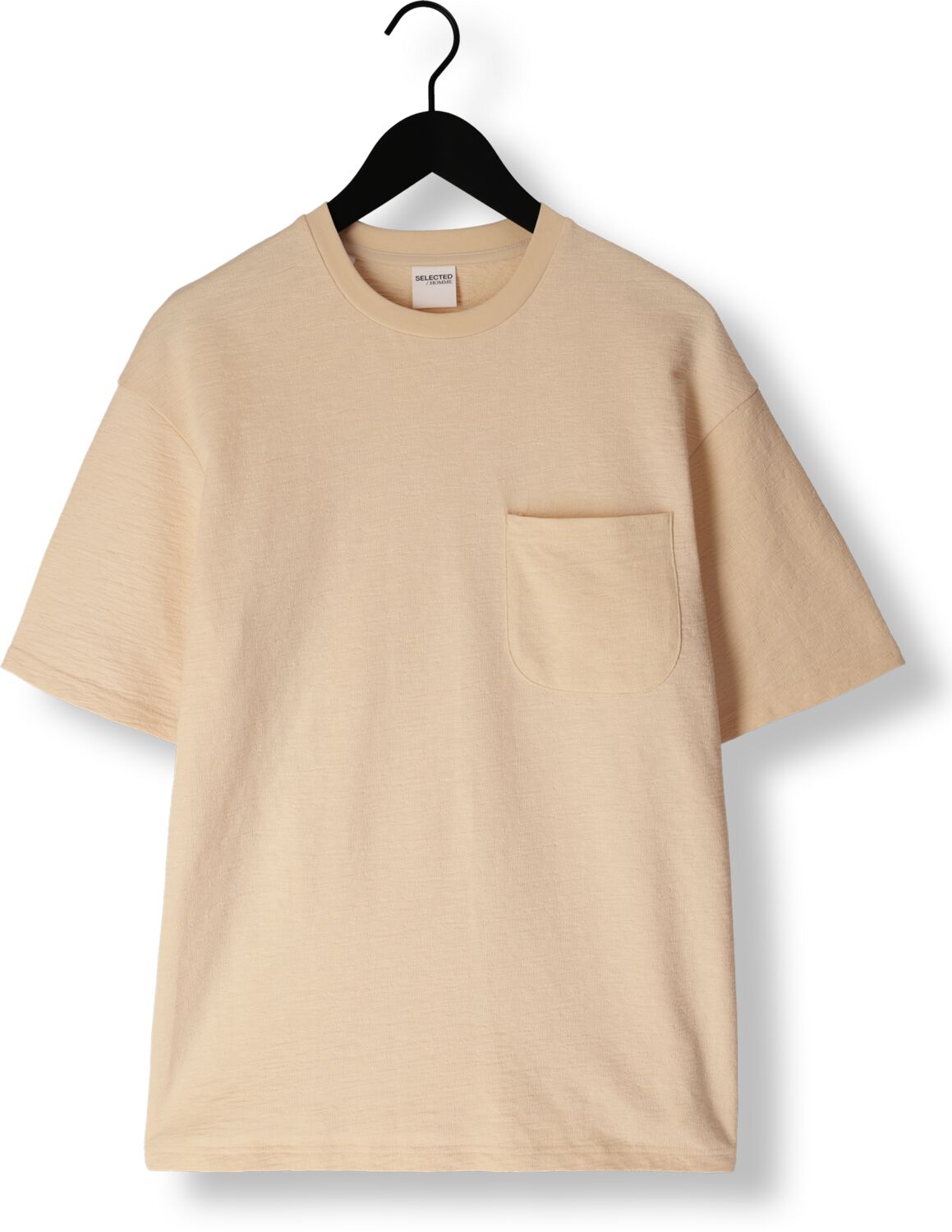 SELECTED HOMME Heren Polo's & T-shirts Slhloossaul Slub Ss O-neck Tee Beige