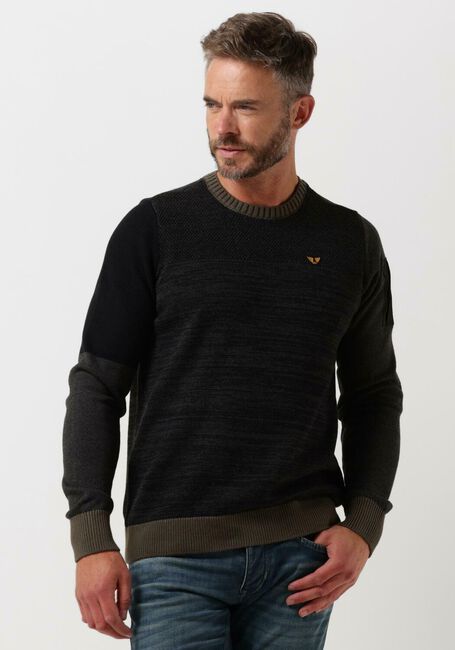Zwarte PME LEGEND Trui LONG SLEEVE R-NECK COLORBLOCK MIXED YARNS - large