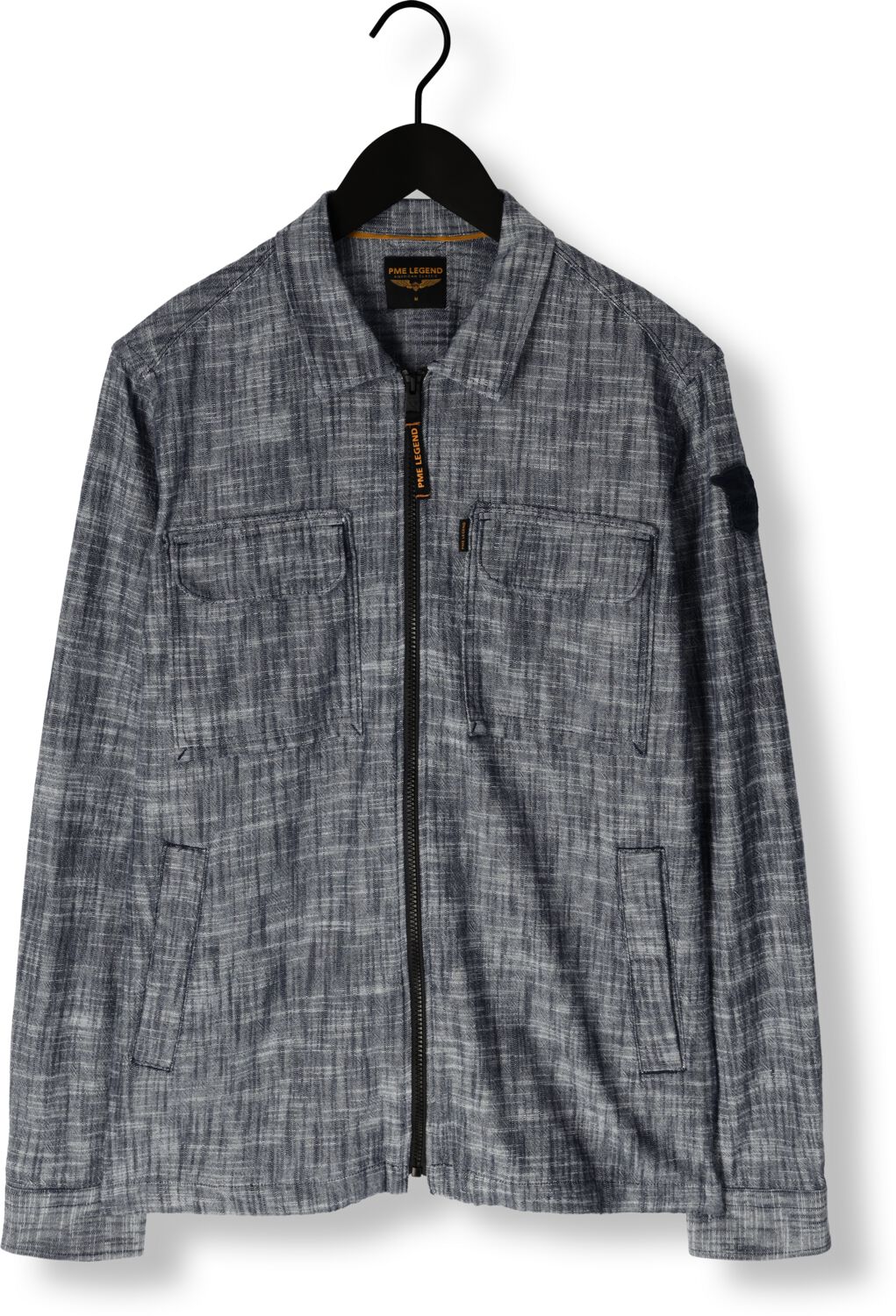 PME LEGEND Heren Overshirts Long Sleeve Shirt 2 Tone Slub Blauw
