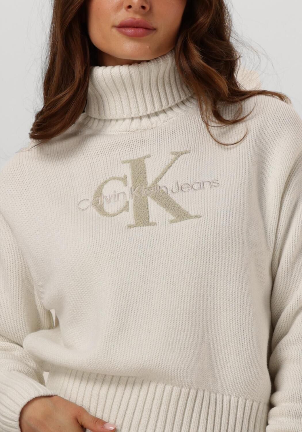 CALVIN KLEIN Dames Truien & Vesten Chenille Monologo Sweater Wit