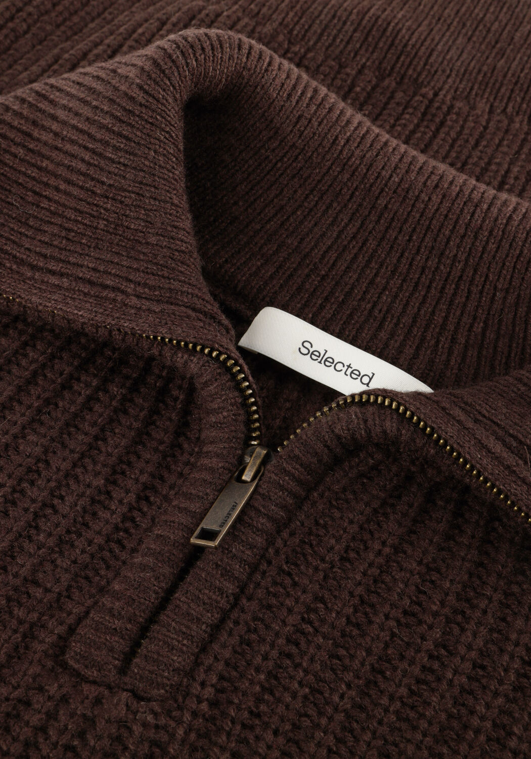 Bruine SELECTED MEN Trui SLHLAND LS KNIT HALF ZIP - large