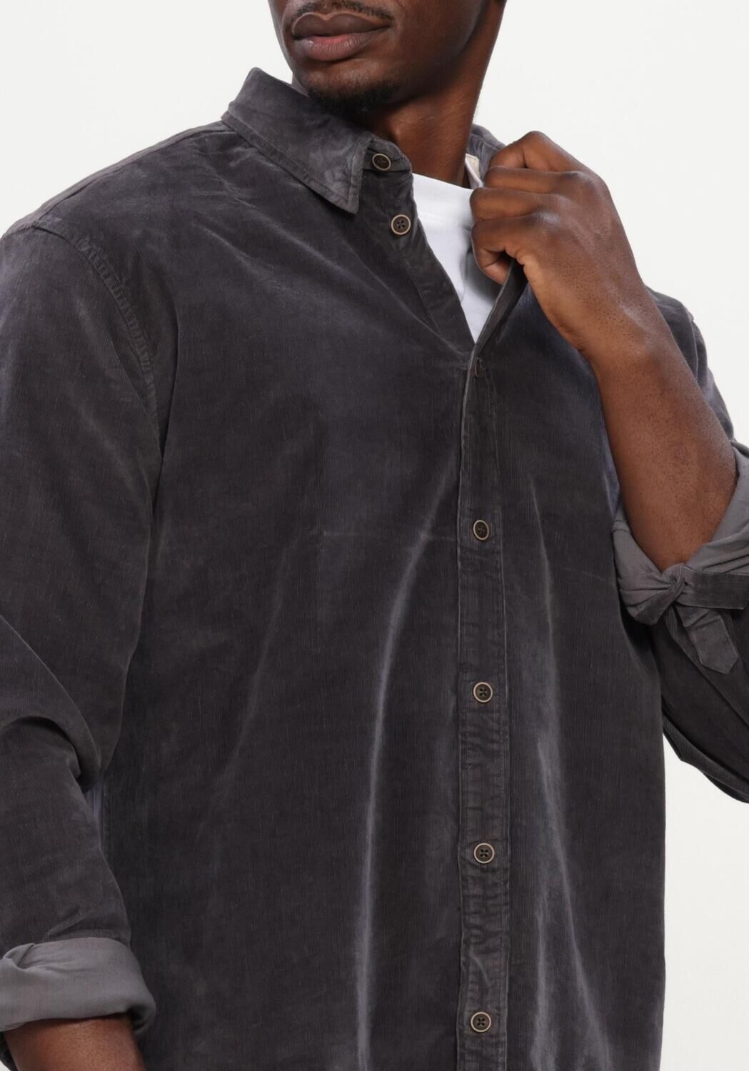 Antraciet ANERKJENDT Overshirt AKLEIF SOLID CORD SHIRT - large