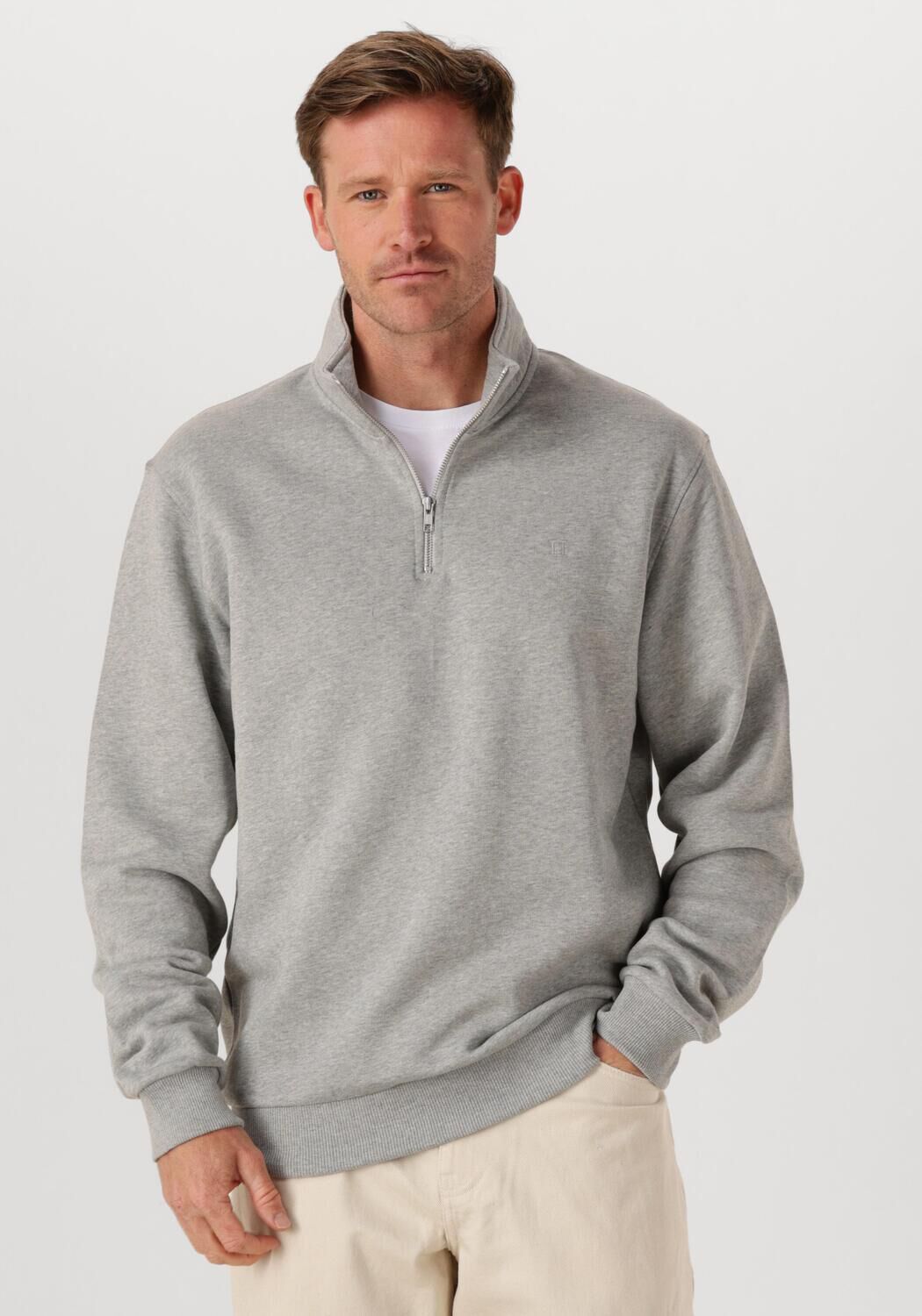 Lichtgrijze LES DEUX Trui NORREGAARD TONAL HALF-ZIP SWEATSHIRT | Omoda