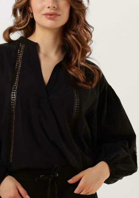 Zwarte SUMMUM Blouses TOP LACE ACCENT TENCEL/COTTON - large