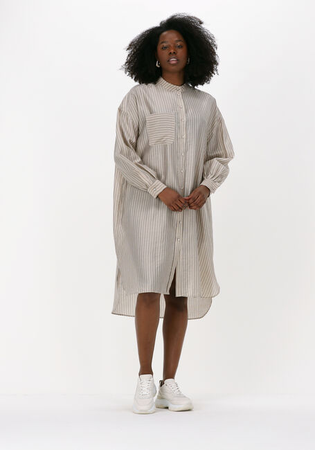 Niet verwacht Kaap Plons Beige SUMMUM Midi jurk SHIRT DRESS PINSTRIPE | Omoda
