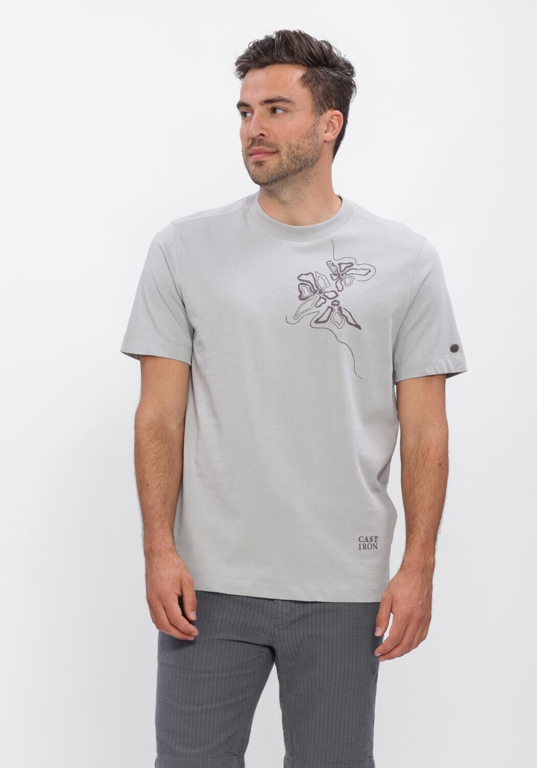Lichtgrijze CAST IRON T-shirt SHORT SLEEVE R-NECK REGULAR FIT SINGLE JERSEY - large