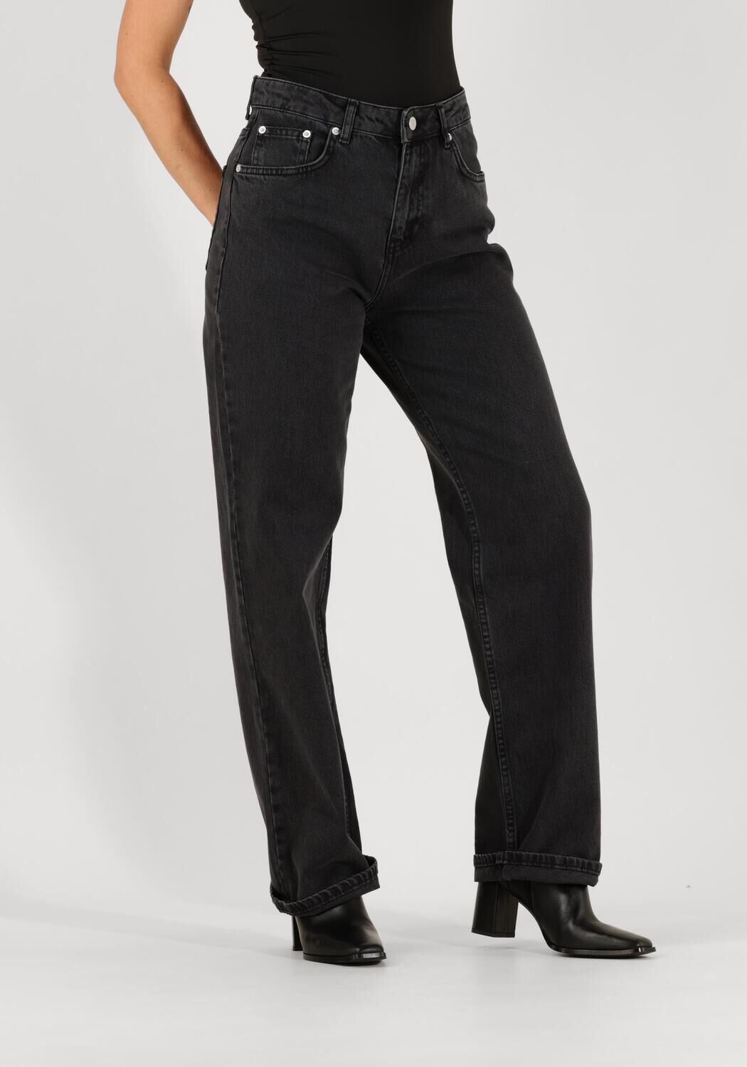 NEO NOIR Zwarte Wijde Jeans Simona D Broek Black Dames