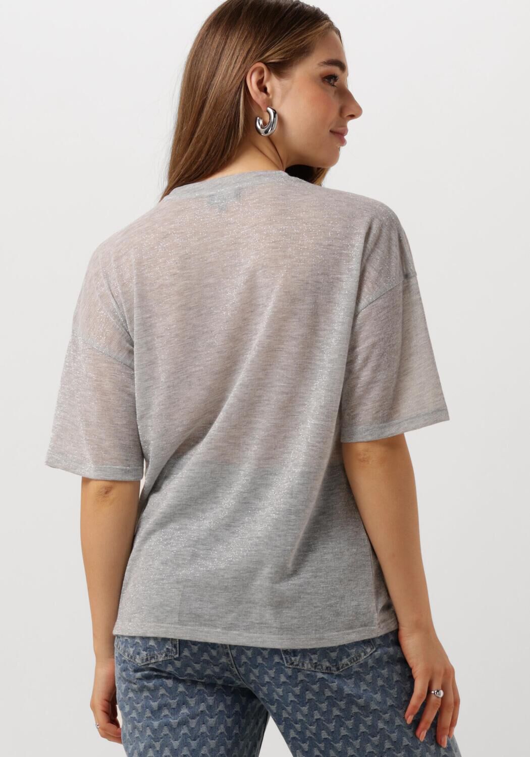 ALIX THE LABEL Dames Tops & T-shirts Ladies Knitted Sheer T-shirt Zilver