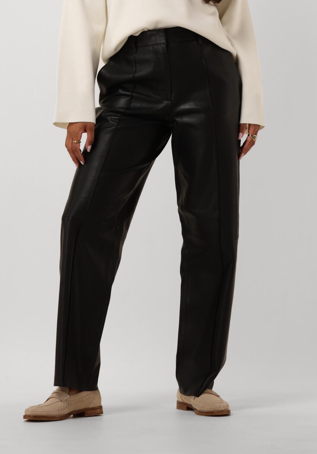 SELECTED FEMME Dames Broeken Slfannemai Mw Leather Pant Zwart