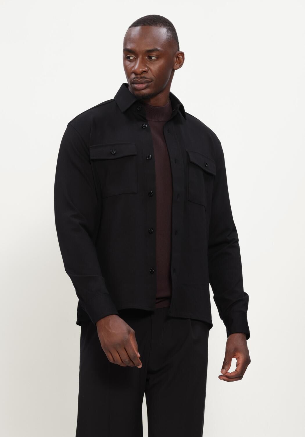 GENTI Heren Overshirts Overshirt Knoop Zwart