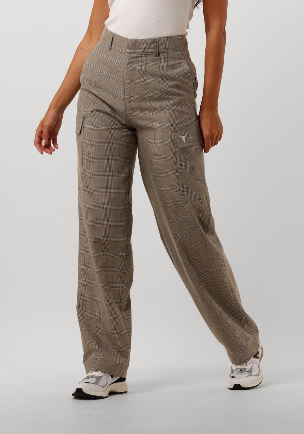 ALIX THE LABEL Dames Broeken Ladies Woven Check Cargo Pants Camel