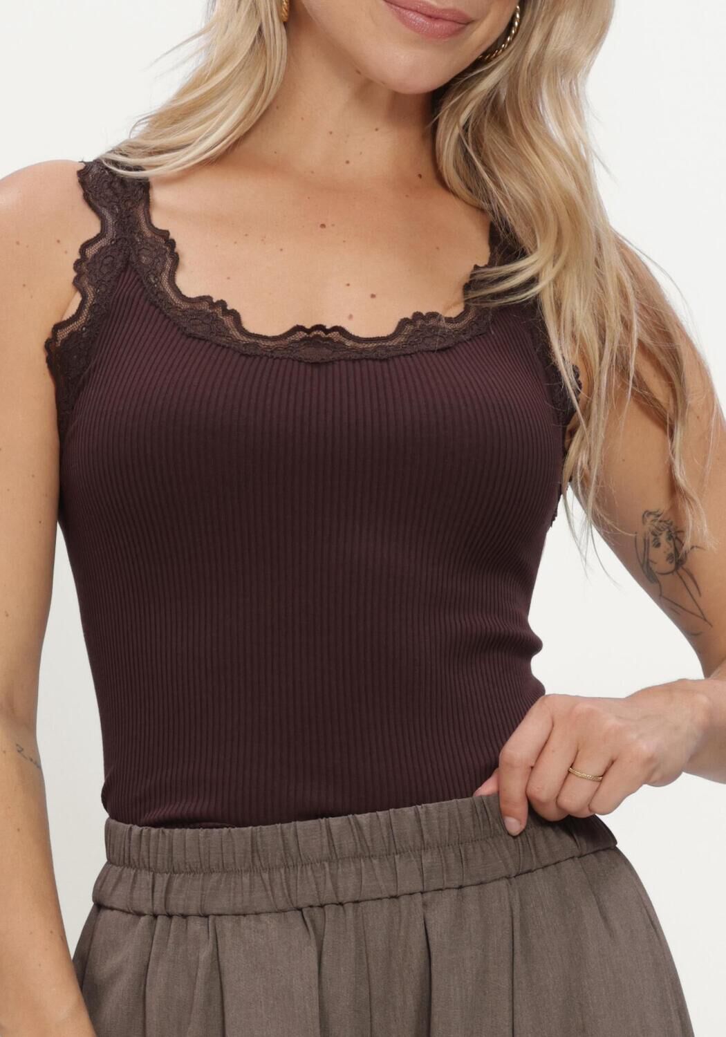Bruine ROSEMUNDE Top BABETTE SILK SL U-NECK LONG LACE - large