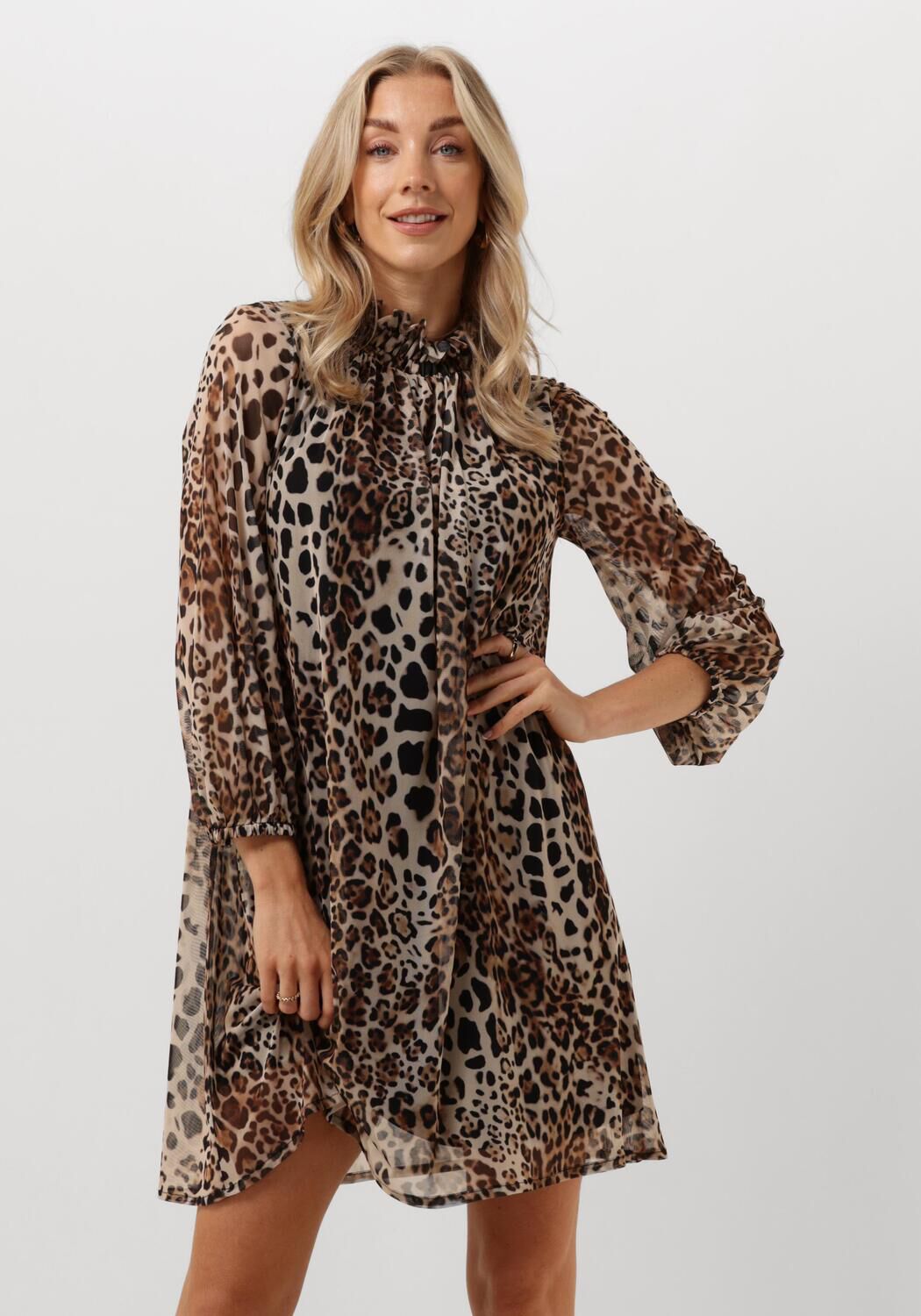 Ana Alcazar Mesh Leo Print Turtle Neck Jurk Brown Dames