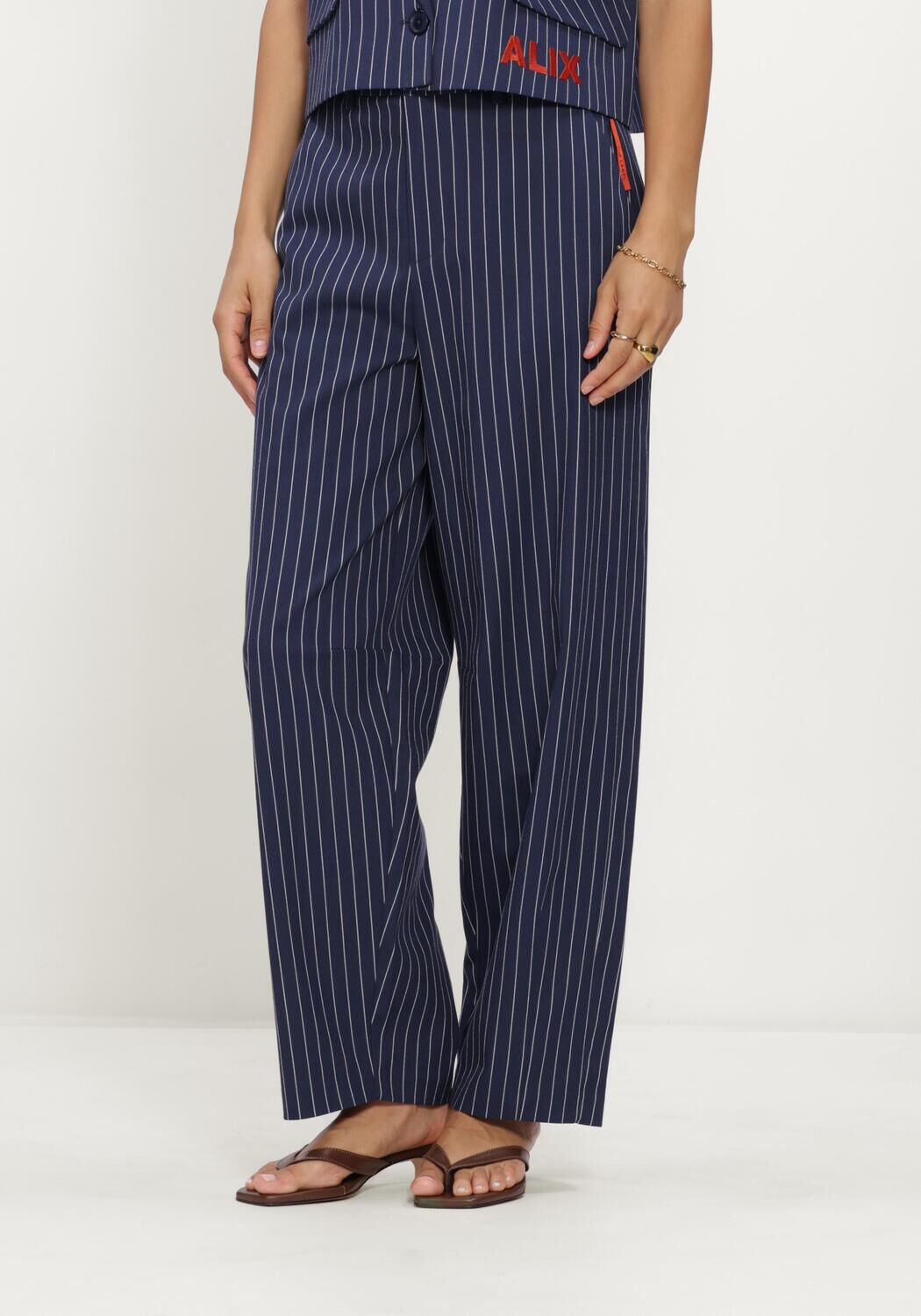 Donkerblauwe ALIX THE LABEL Barrel jeans LADIES WOVEN STRIPED BARREL PANTS - large