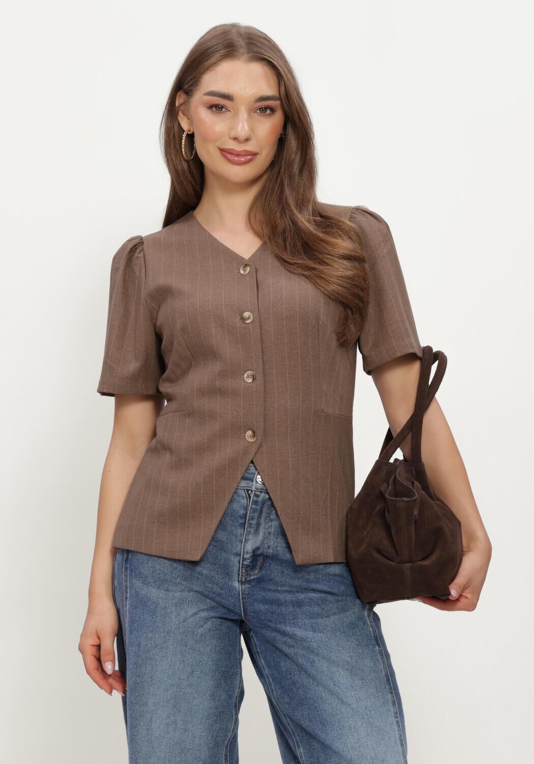 Bruine NEO NOIR Blouses JULES PINSTRIPE BLOUSE - large