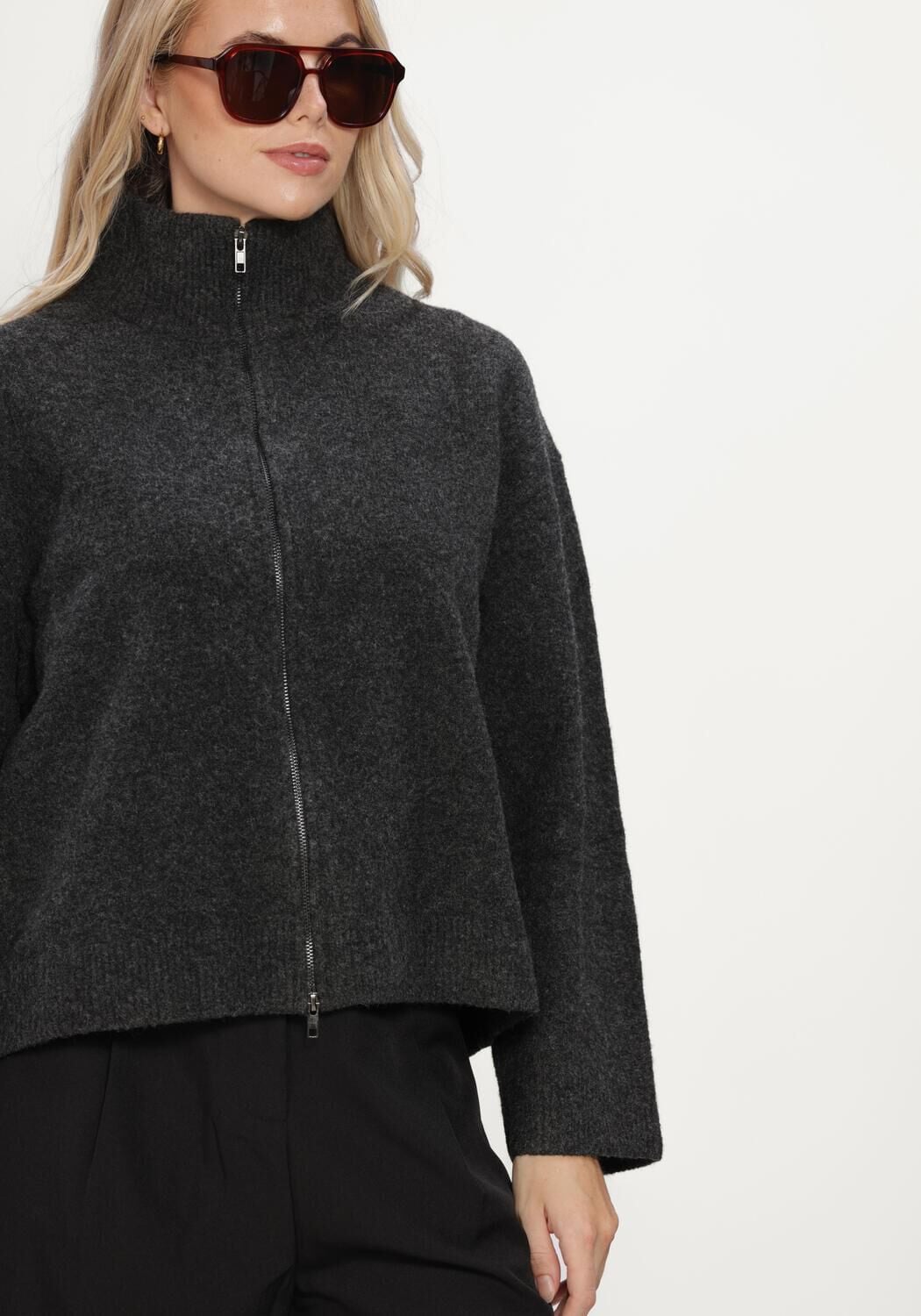 NEO NOIR Dames Truien & Vesten Asley Zip Knit Cardigan Donkergrijs