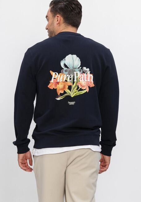 Donkerblauwe PURE PATH Sweater TRIO OF FLOWERS CREWNECK - large