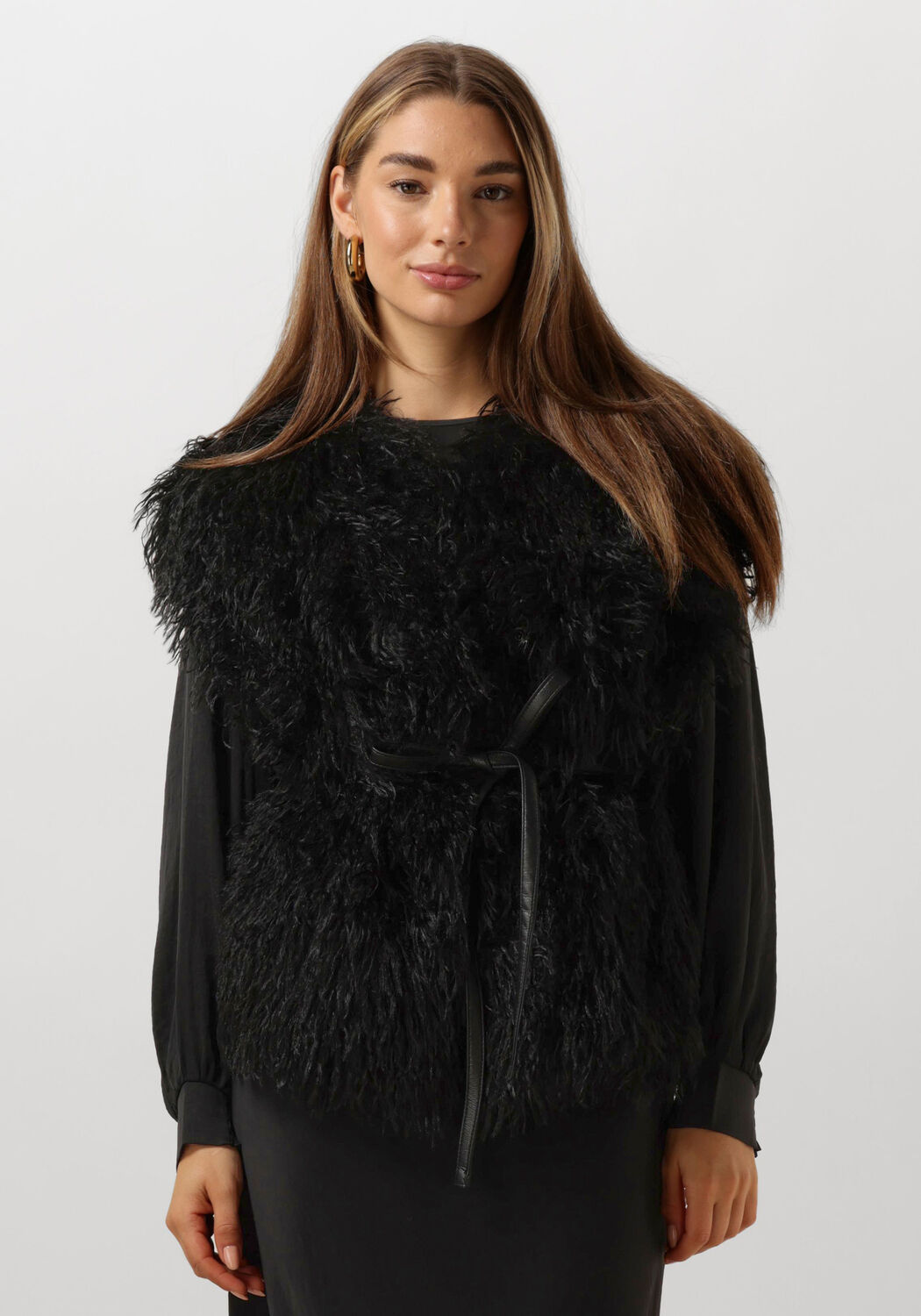 Ibana Zwarte Gilet met Franjes voor Vrouwen Black Dames